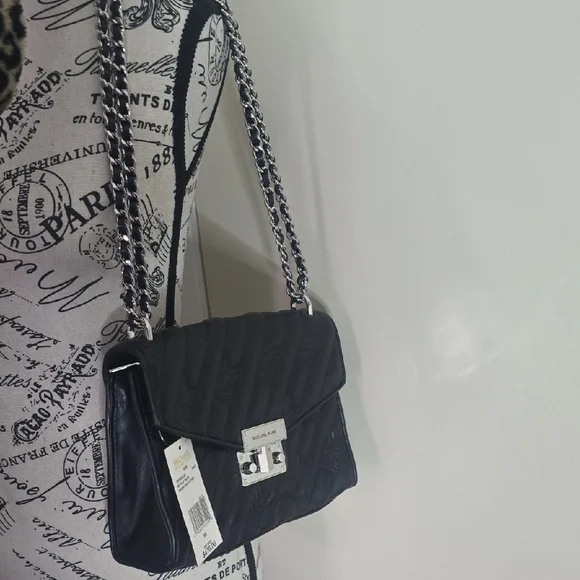 MICHAEL Michael Kors Black Quilted MK Shoulder/Crossbody Flap Bag (NWT)🩶🖤🩶 - Picture 2 of 15
